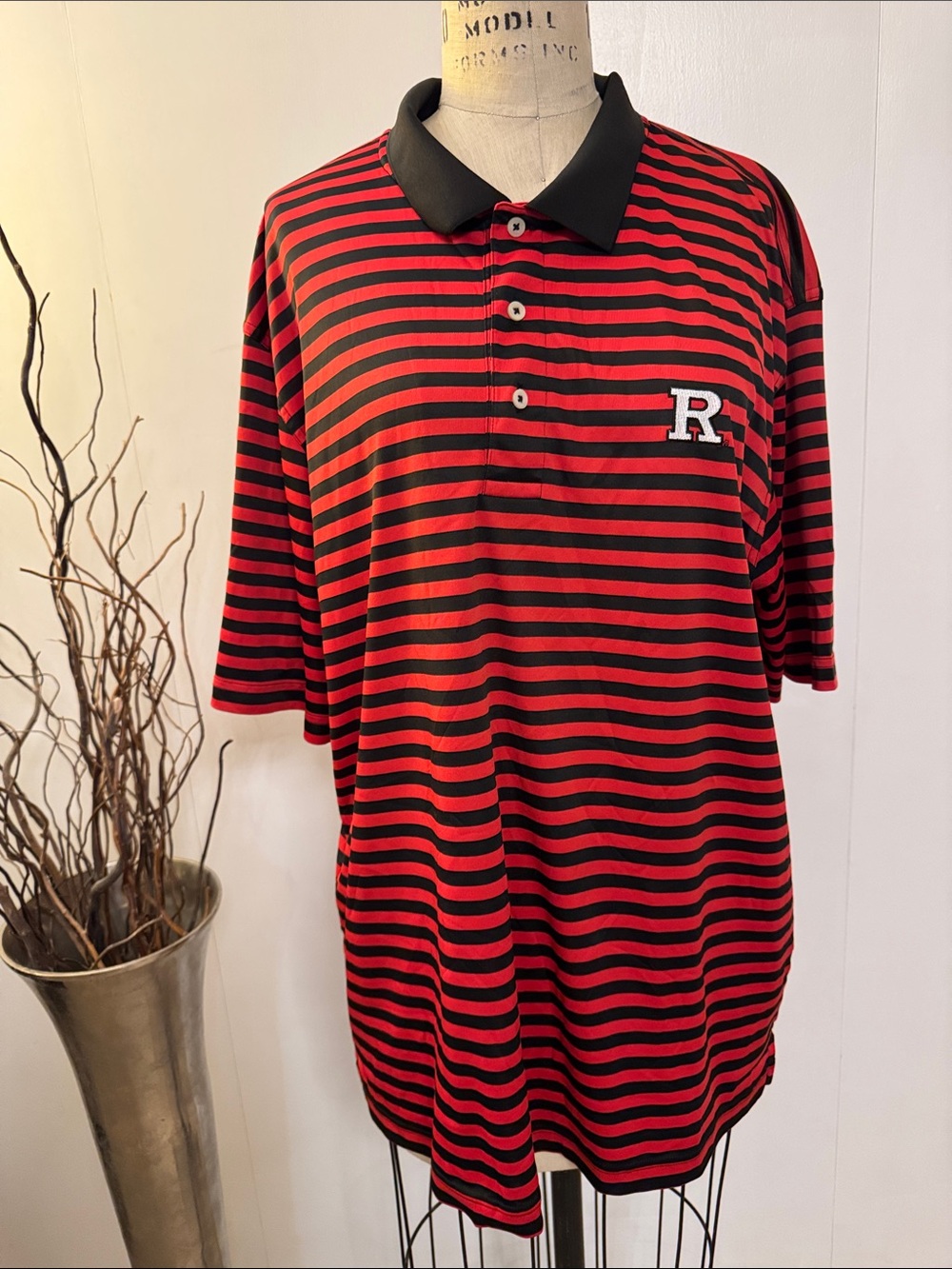 Oxford Red and Black Striped Polo Rutgers